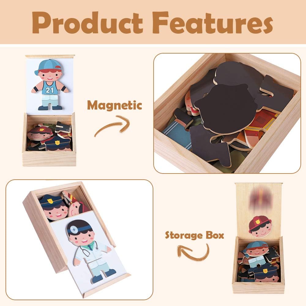 Fidtoy Magnetic Dress Up Puzzle Wooden Role Play Toy for Kids