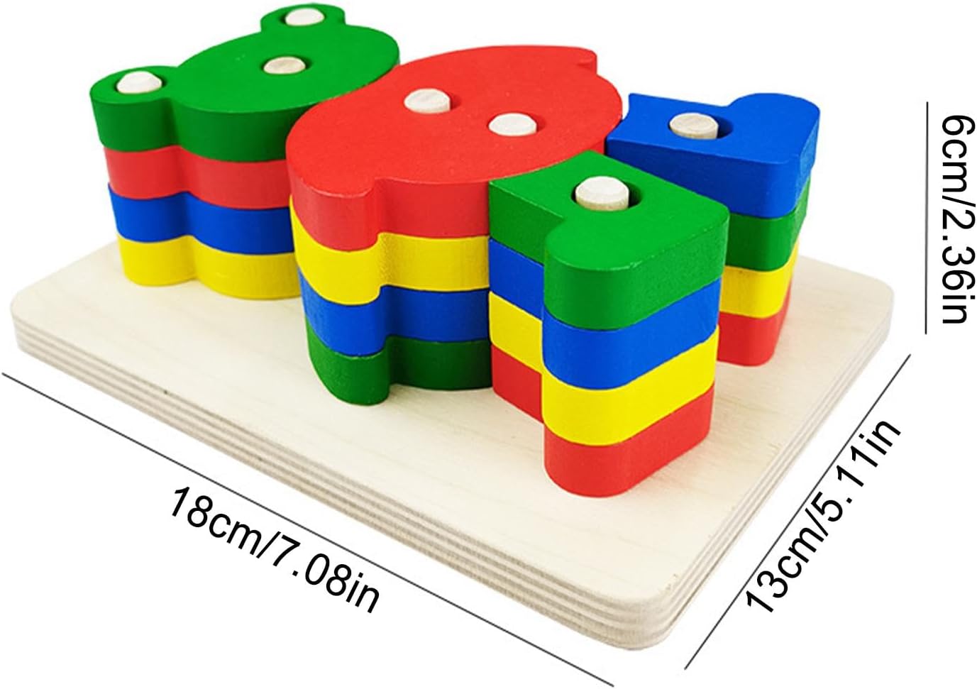 Fidtoy Colonne en bois puzzle animaux de dessin animé pour enfants, ours en bois jouet de tri et d'empilage, puzzle d'association de formes pour la motricité fine à partir de 3 ans