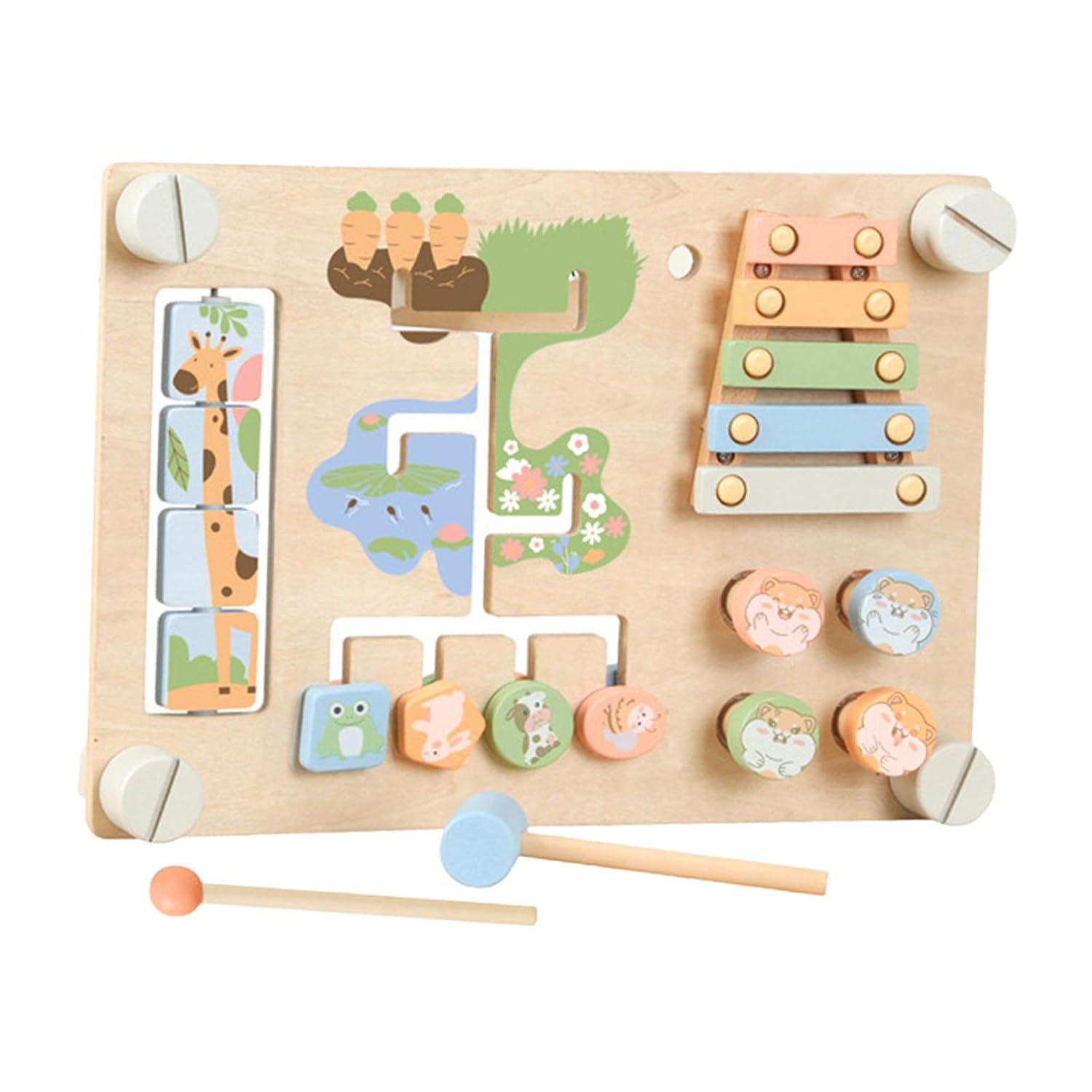BNF Double Sided Busy Board Learning Skill Toy Gear Piano Knocking Sensory BoardBaby | Toys for Baby | Developmental Baby Toys1 Kids Drum Toy