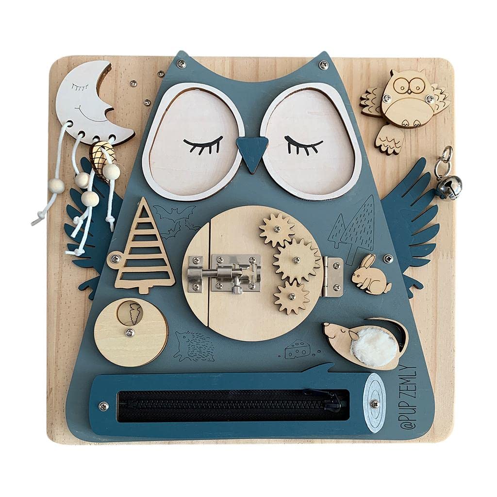 Fidtoy Montessori Busy Board – Chouette (Owl) Wooden Sensory Activity Toy for Toddlers