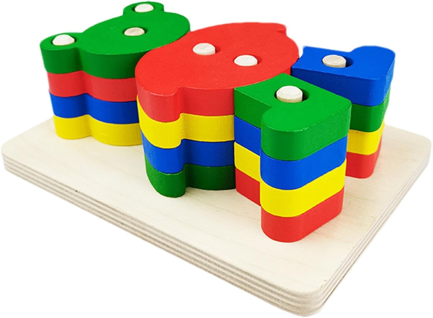 Fidtoy Colonne en bois puzzle animaux de dessin animé pour enfants, ours en bois jouet de tri et d'empilage, puzzle d'association de formes pour la motricité fine à partir de 3 ans