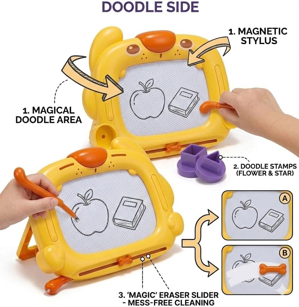 Fidtoy Puppy Drawing Slate and Magnetic Number Color Maze Game 2-in-1 Learning Board for Kids Ages 2-6