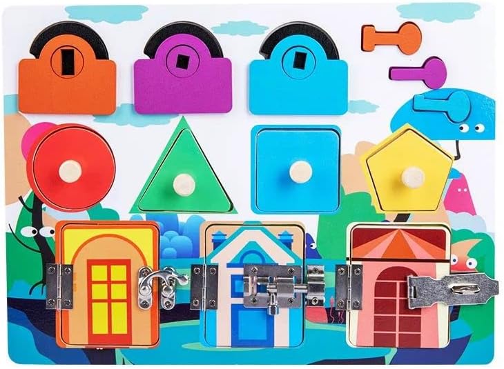 Estimado Mia Little Liz | Tablero de Actividades Montessori Tablero de Puertas con Cerradura | Estimulación Temprana | Entrenar Motricidad Fina | Coordinación Ojo-Mano | Niños y Niñas