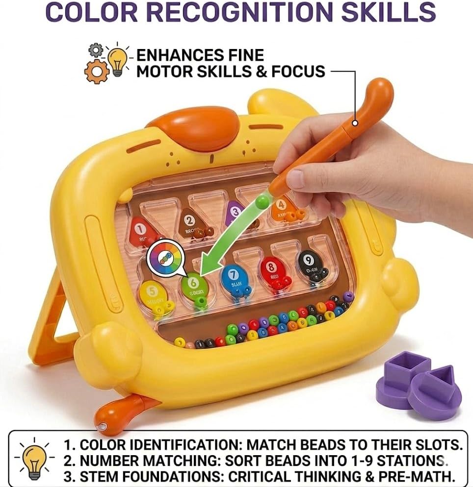 Fidtoy Puppy Drawing Slate and Magnetic Number Color Maze Game 2-in-1 Learning Board for Kids Ages 2-6