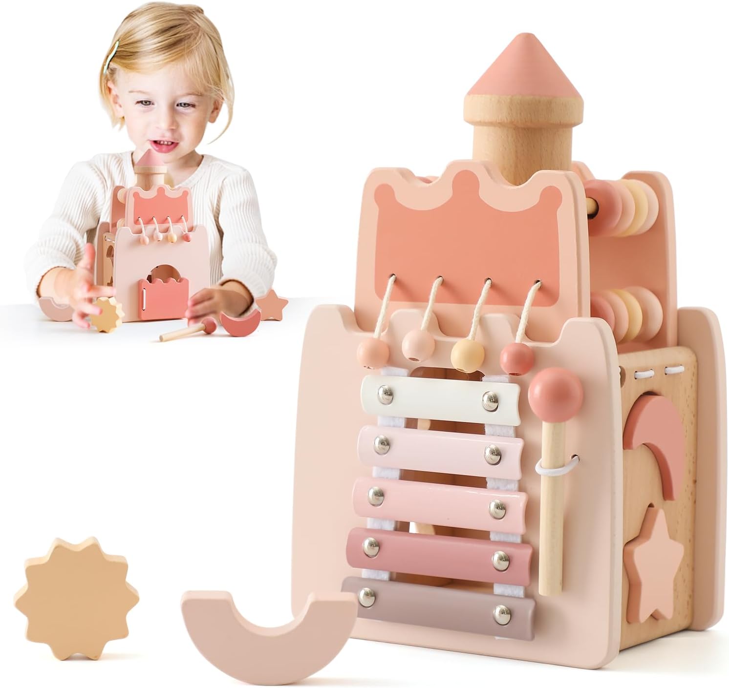 Fidtoy Wooden Activity Castle Toy for Kids 3+ Educational Play