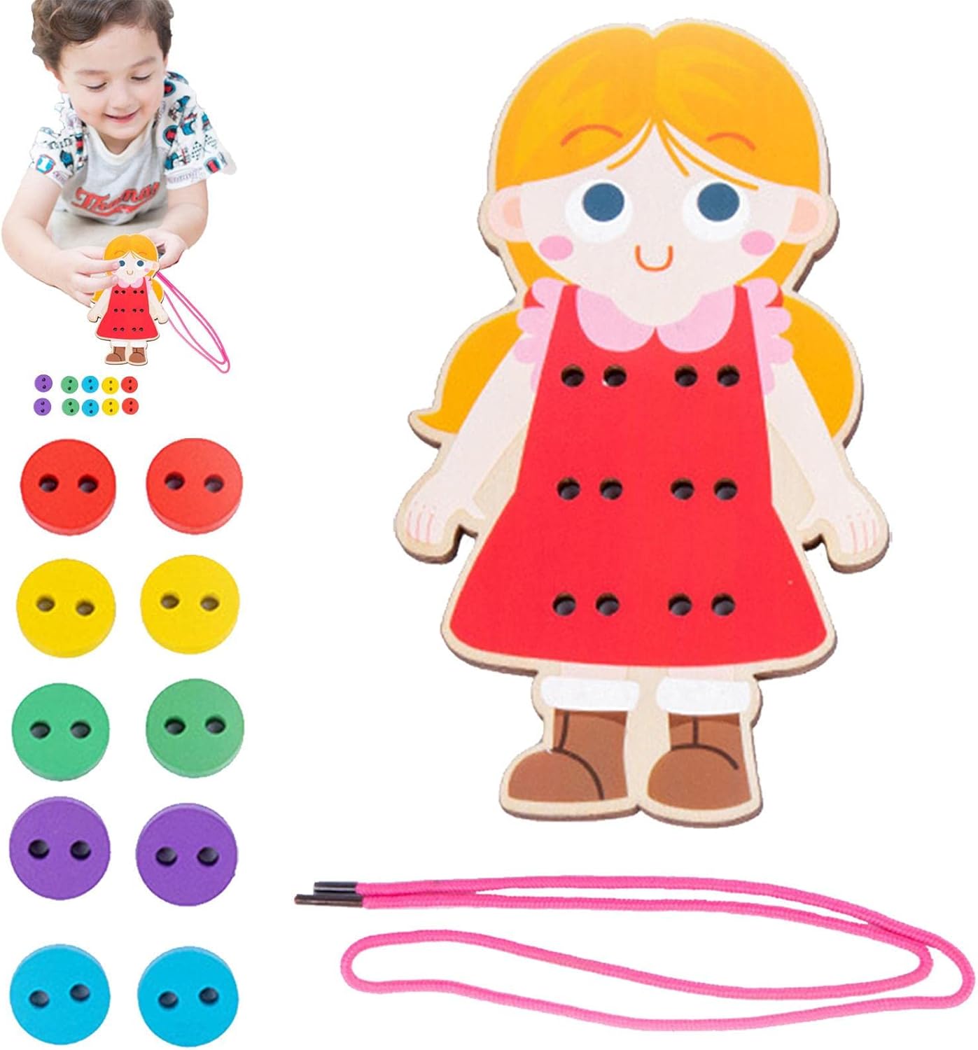 Kongou Bouton à Coudre Jouet | Cartes à Coudre pour Enfants pour Apprendre les Compétences de Base, Jeu de Motricité Fine Montessori pour le Développement