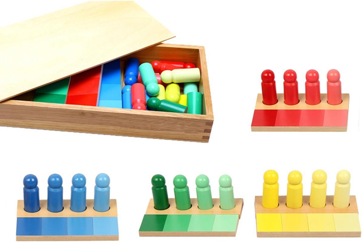 Fidtoy Montessori Juguete Clasificador de Colores Juego de Madera de Emparejamiento con 16 Piezas Reconocimiento de Sombras Habilidades Motoras Finas Percepción Visual Juguete Educativo Regalo