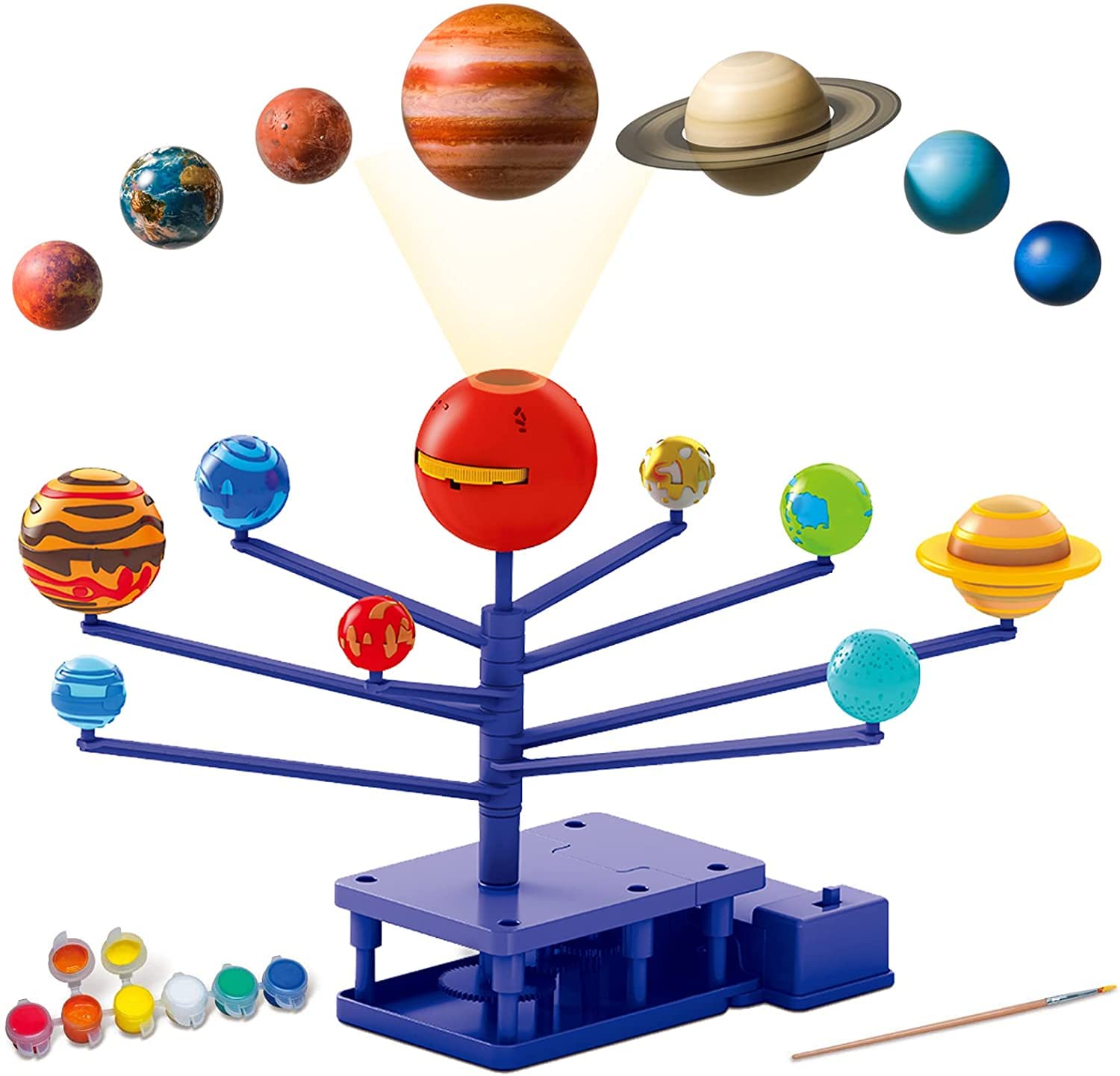 Fidtoy STEM Rotating Planets and Planet Projector DIY Kit for Kids Ages 8+, Motorized Solar System Model Kit, Plastic Space Science Toy with 8 Planets, Planetarium Projector, Paint and Brush Activity