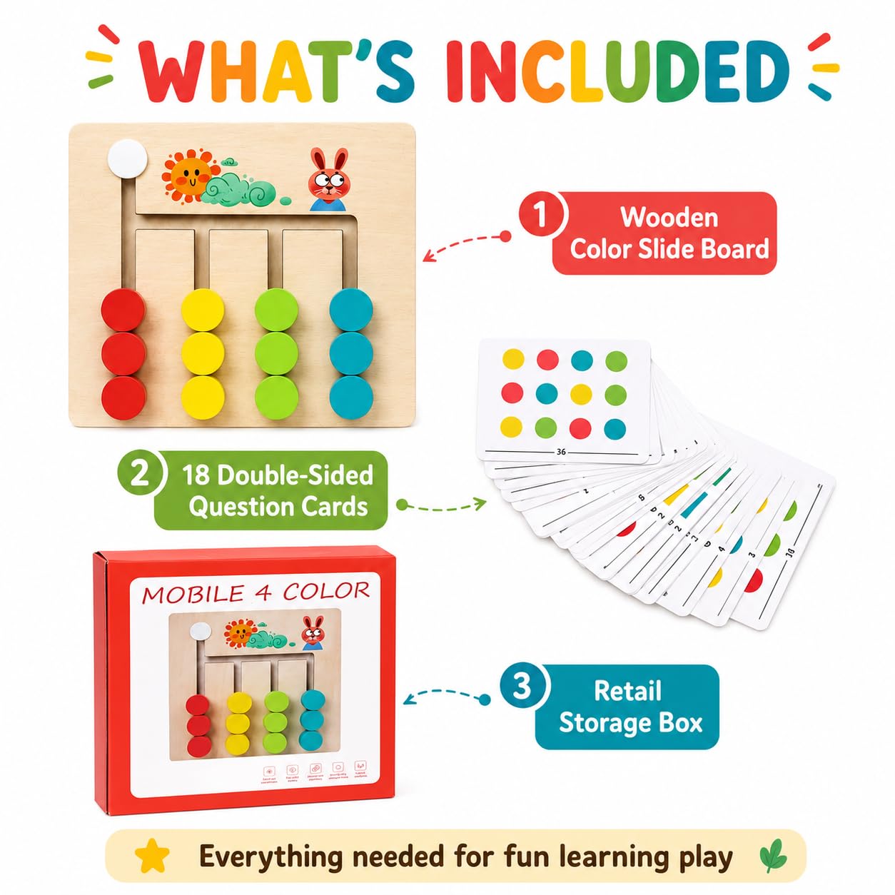 Fidtoy Small Wooden 4 Colour Logic Game for Kids Ages 3+, Compact Wooden Maze Puzzle with Sliding Shapes, Color Matching, Fine Motor Play and Problem Solving Learning Board