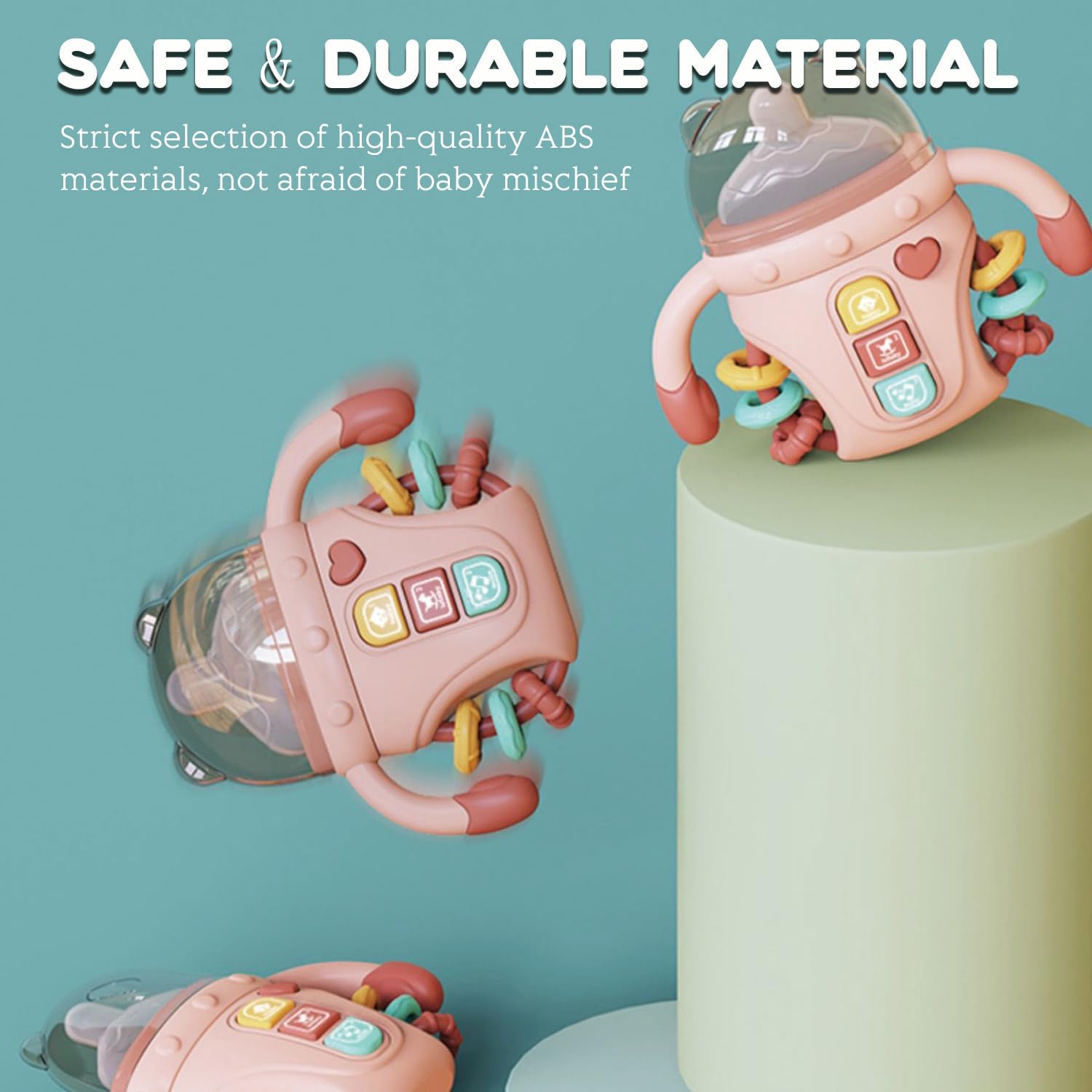 Fidtoy Biberon sensoriel bébé réconfortant avec lumières, musique et anneau de dentition | Jouet d'apprentissage apaisant pour bébés de 6 à 24 mois