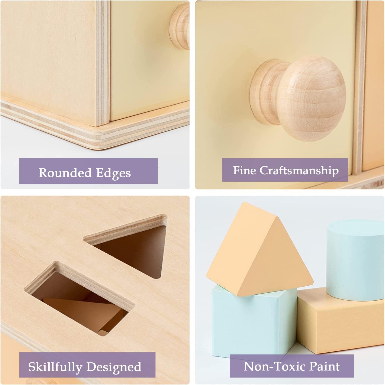 Fidtoy Shape Sorter and Object Permanence Montessori Box for Kids Ages 3+, Wooden Shape Sorting Box with Color Matching, Object Permanence Play, Hand-Eye Coordination and Fine Motor Learning