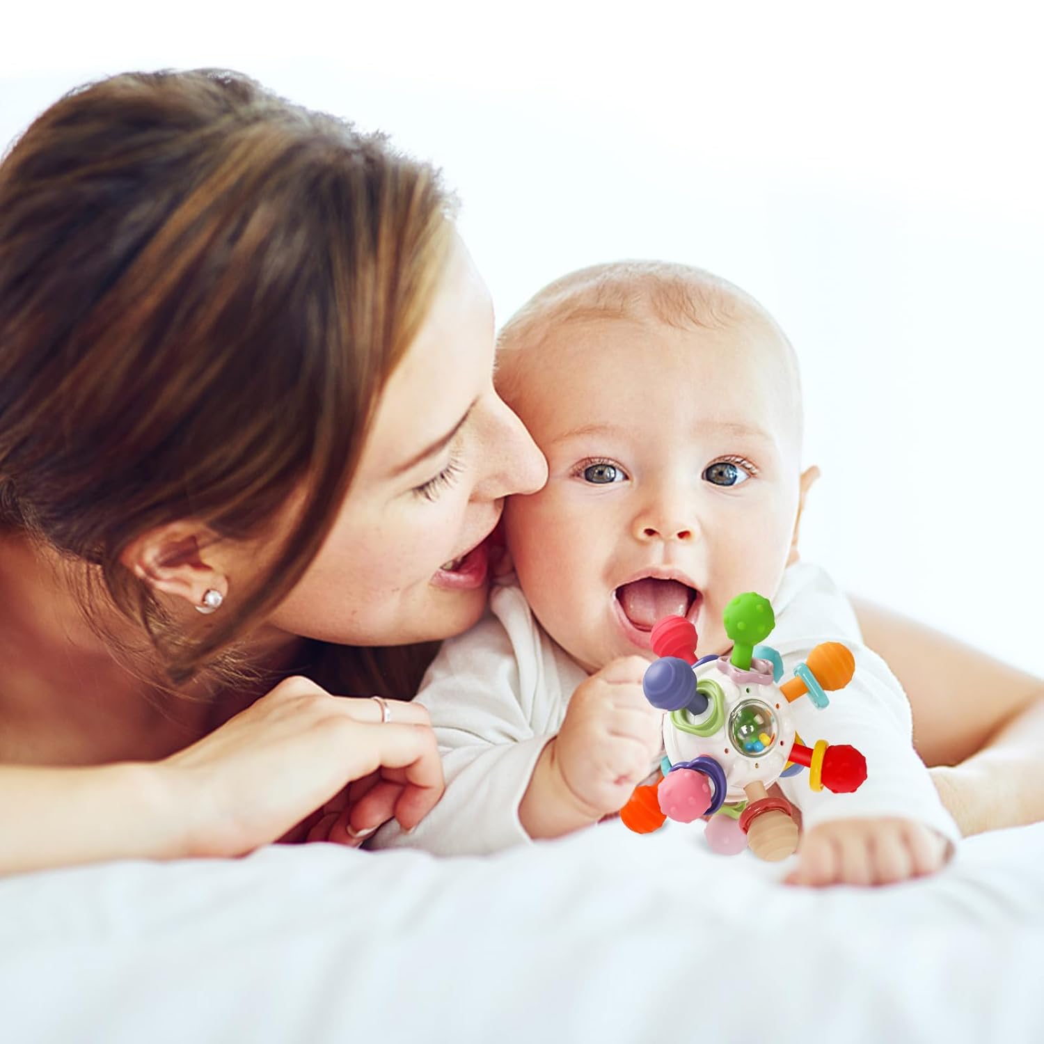 Hochet de dentition sensoriel Fidtoy pour bébé – Jouet sensoriel Montessori en silicone pour bébés de 0 à 12 mois