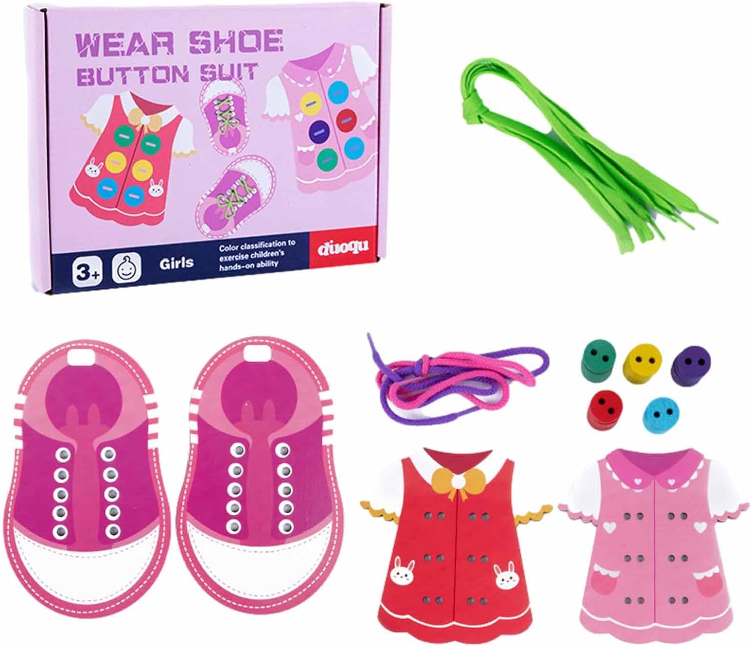 Juguetes de enhebrado de ropa - Tablero de habilidades básicas para la vida, Juguetes de enhebrado de madera, Juguete de habilidades motoras finas de madera con regalos Montessori, Regalos educativos tempranos para niños, nuevo Pingpai