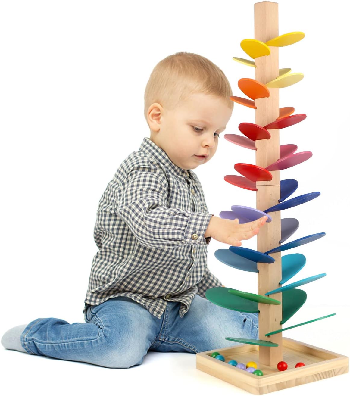 Fidtoy Montessori Rainbow Musical Tree Wooden Marble Run Toy