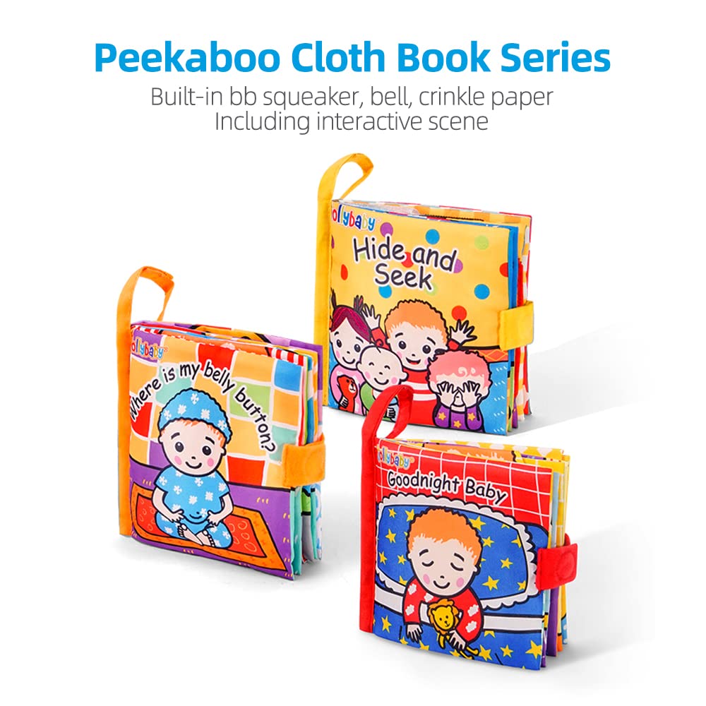 Jollybaby Libros de Tela para Bebés Peek-a-boo, Libro Suave con Sonido y Texturas para Bebés, Niños Pequeños, Juguetes Interactivos para Cochecito para el Desarrollo Temprano (Escondite)