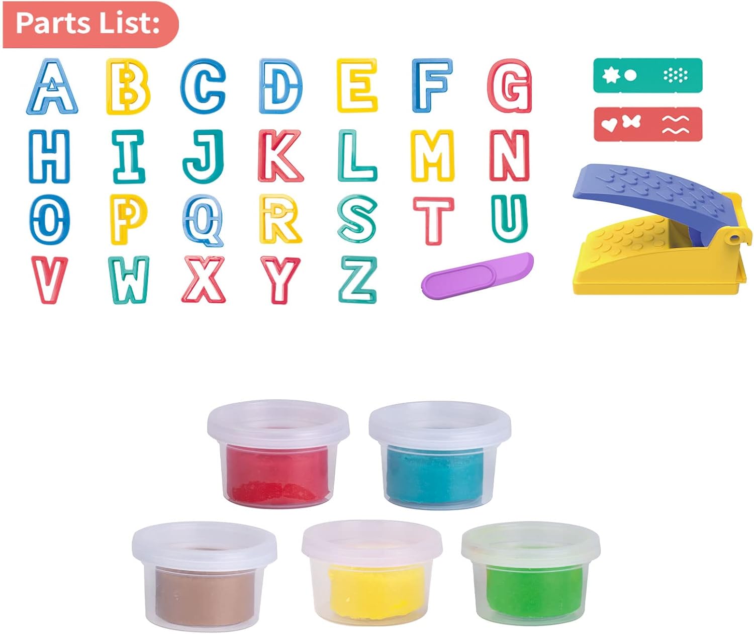 Fidtoy - Kit de Pâte à Modeler Alphabet pour Enfants, Ensemble de Pâte à Modeler Réutilisable avec Moules de Lettres, Jouet d'apprentissage ABC pour les 3 ans et plus