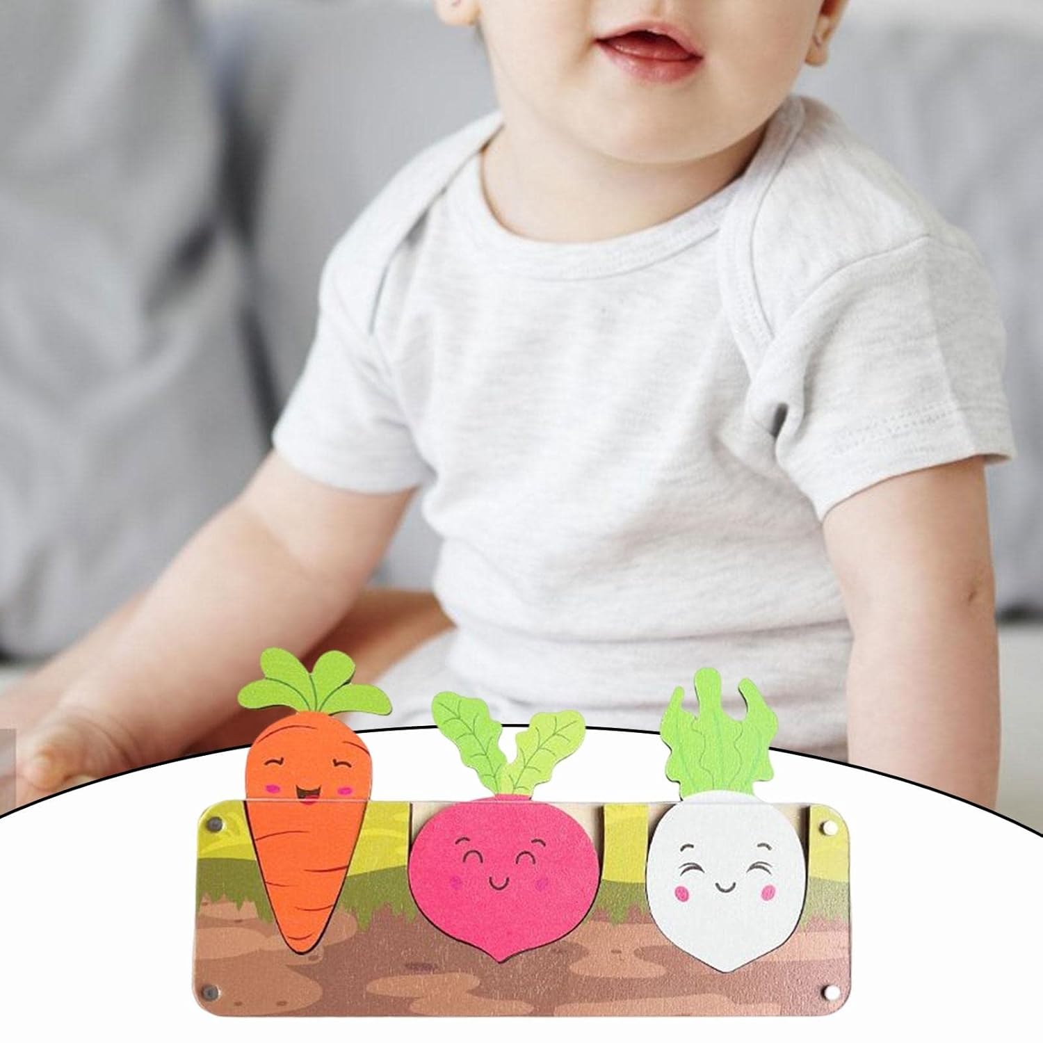 Fidtoy Tabla de Actividades Montessori de Madera con Zanahorias para Bebés, Juguete de Habilidades Motoras Finas, Tabla Sensorial, Accesorio de Coordinación Ojo-Mano, Juguete de Aprendizaje, Regalo