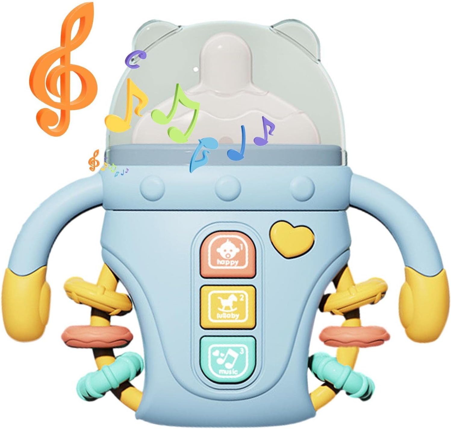 Fidtoy Biberon sensoriel bébé réconfortant avec lumières, musique et anneau de dentition | Jouet d'apprentissage apaisant pour bébés de 6 à 24 mois