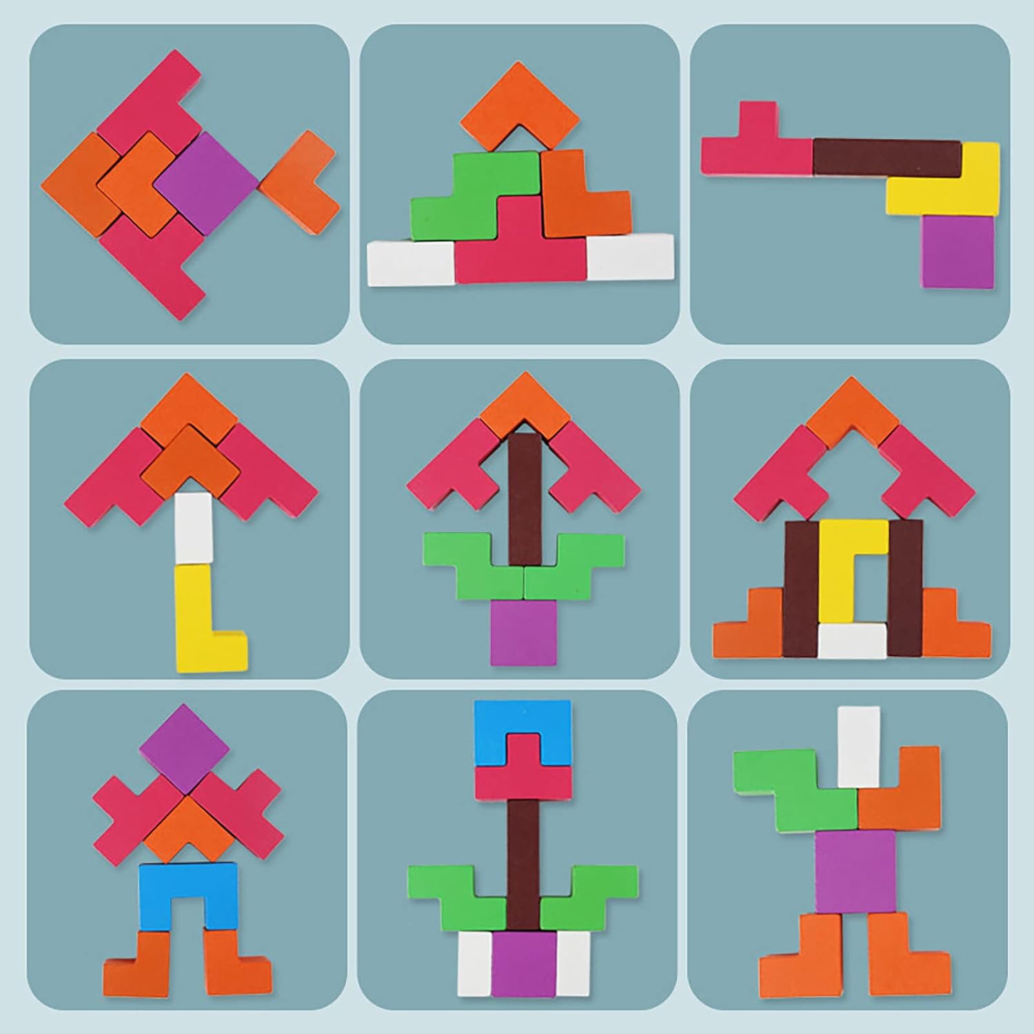 Fidtoy Blocs de Puzzle Cubes Tetris en Bois, 40 Pièces de Puzzle de Style Tetris en Bois avec Boîte de Rangement, Casse-tête de Tri de Formes pour le Raisonnement Spatial et la Construction Créative, Âge 3+