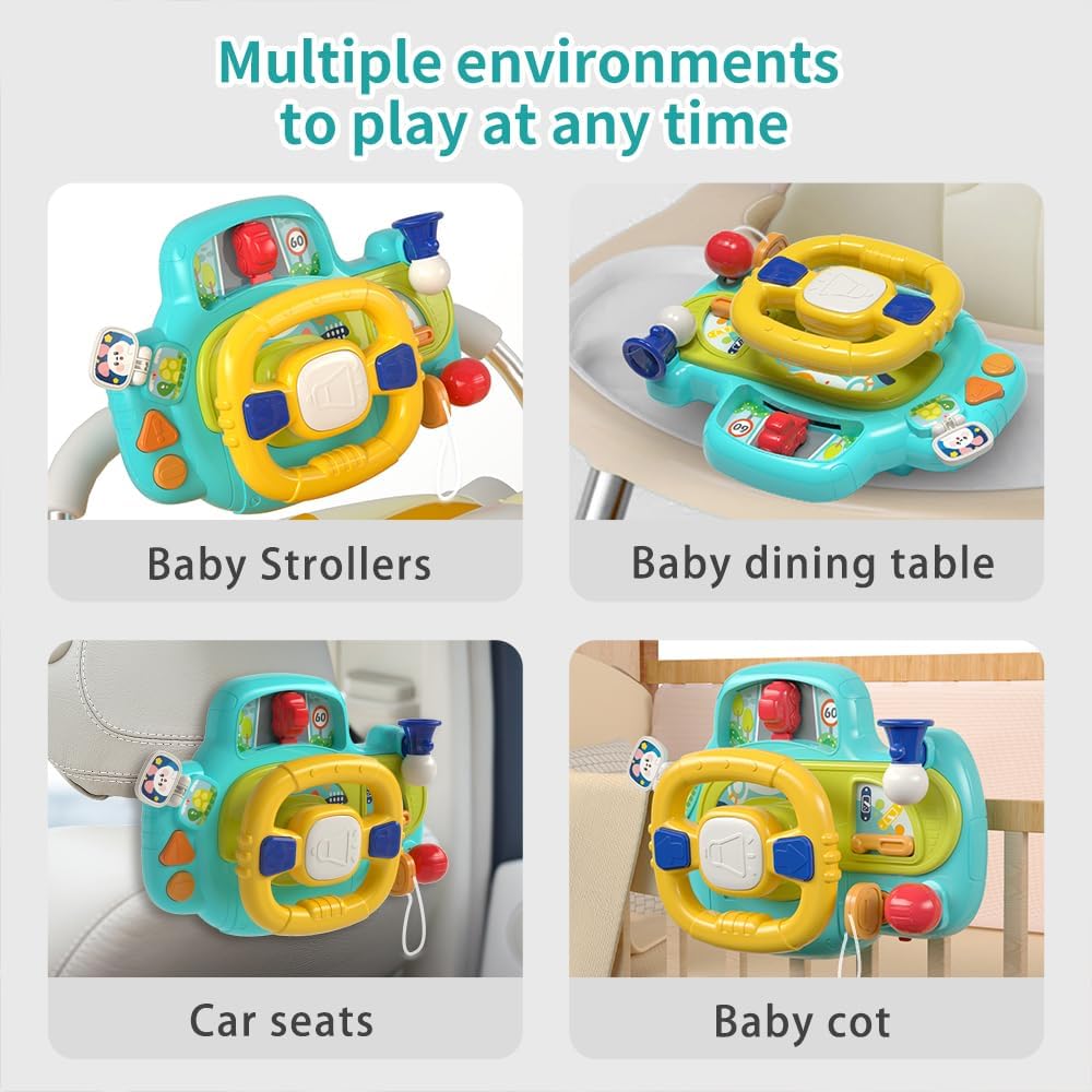 Fidtoy Interactive Steering Wheel Navigation Bridge Play Set for Babies Car Ride Pretend Driving Toy
