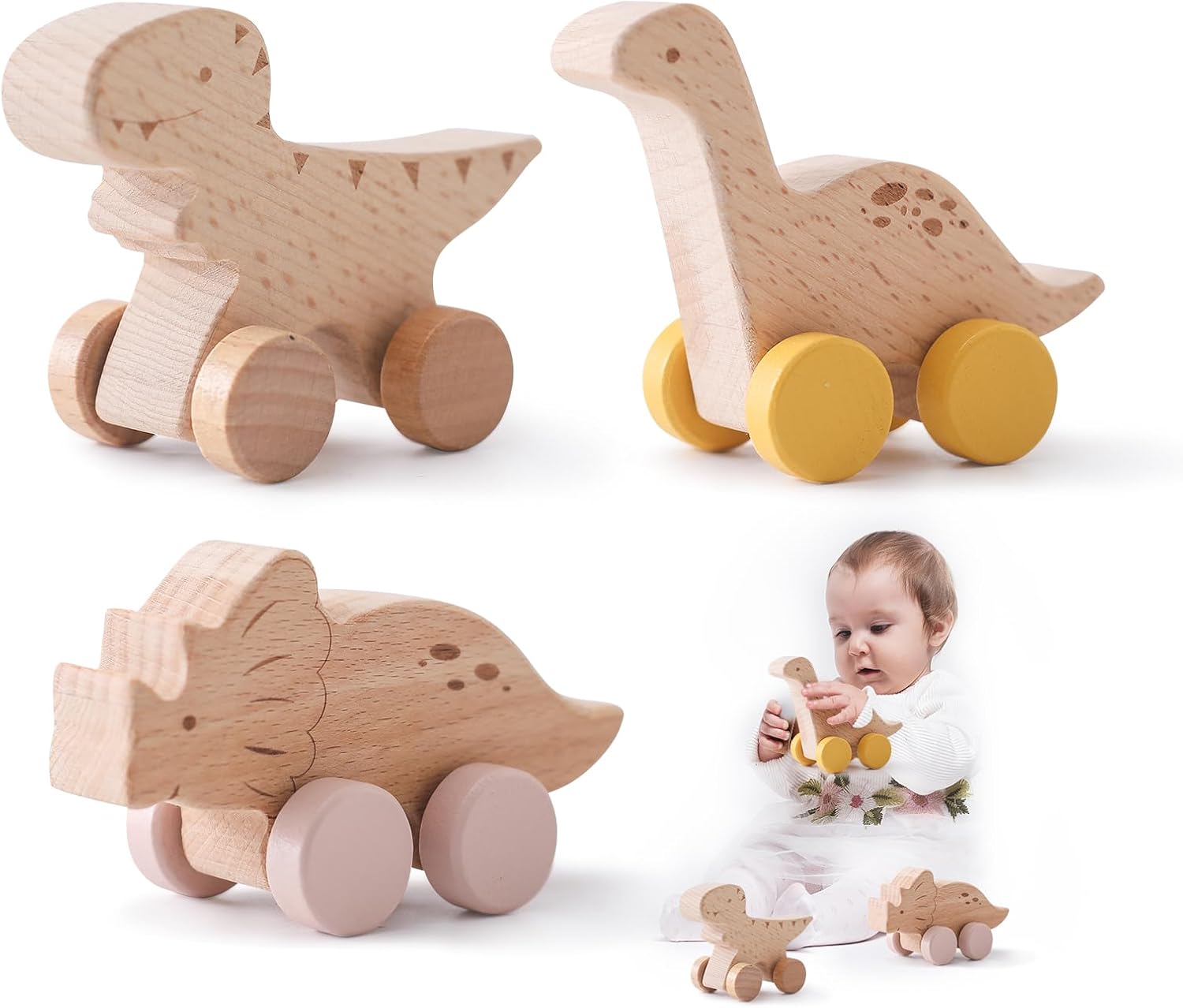 Fidtoy Wooden Wonder Wheels First Car Toy for Toddlers Montessori Learning