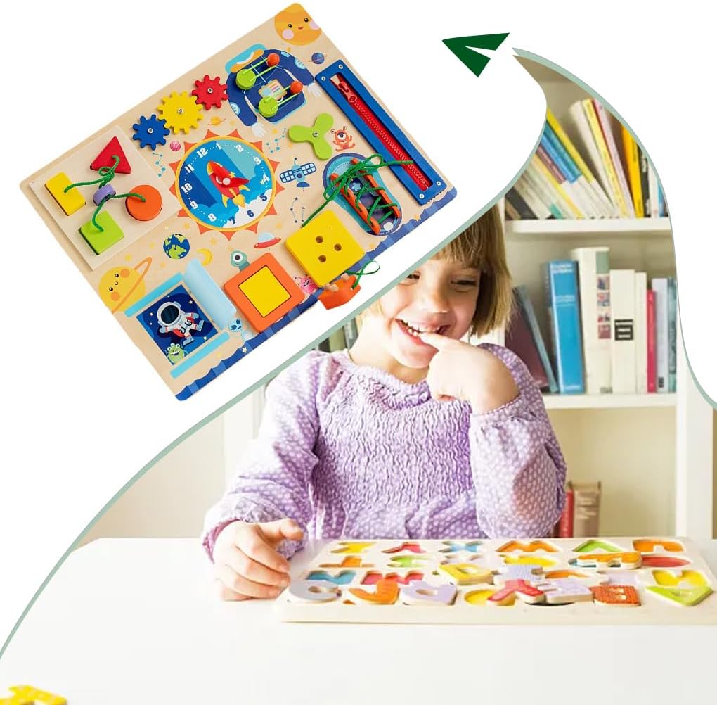 Fidtoy Montessori Busy Board Book for Toddlers Sensory Activity Board with Zippers Buckles Buttons Learning Toy Fine Motor Skills Travel Quiet Toy Gift