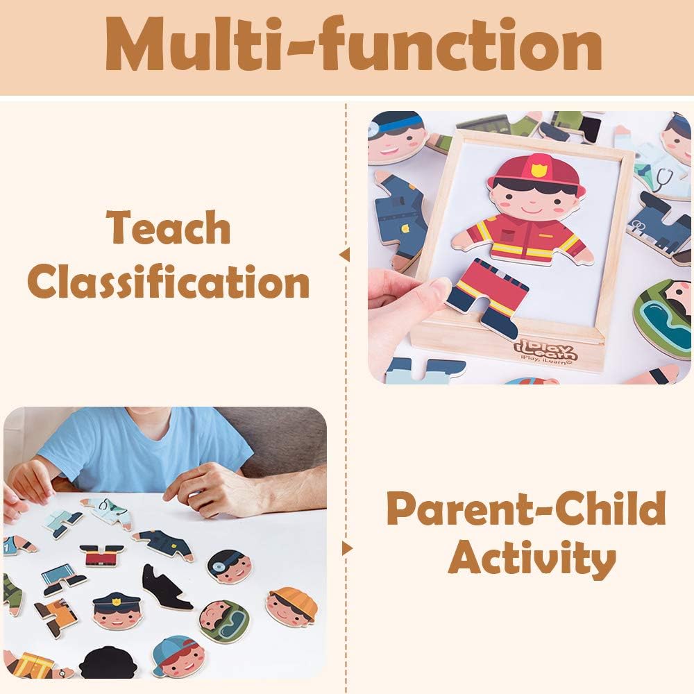 Fidtoy Magnetic Dress Up Puzzle Wooden Role Play Toy for Kids