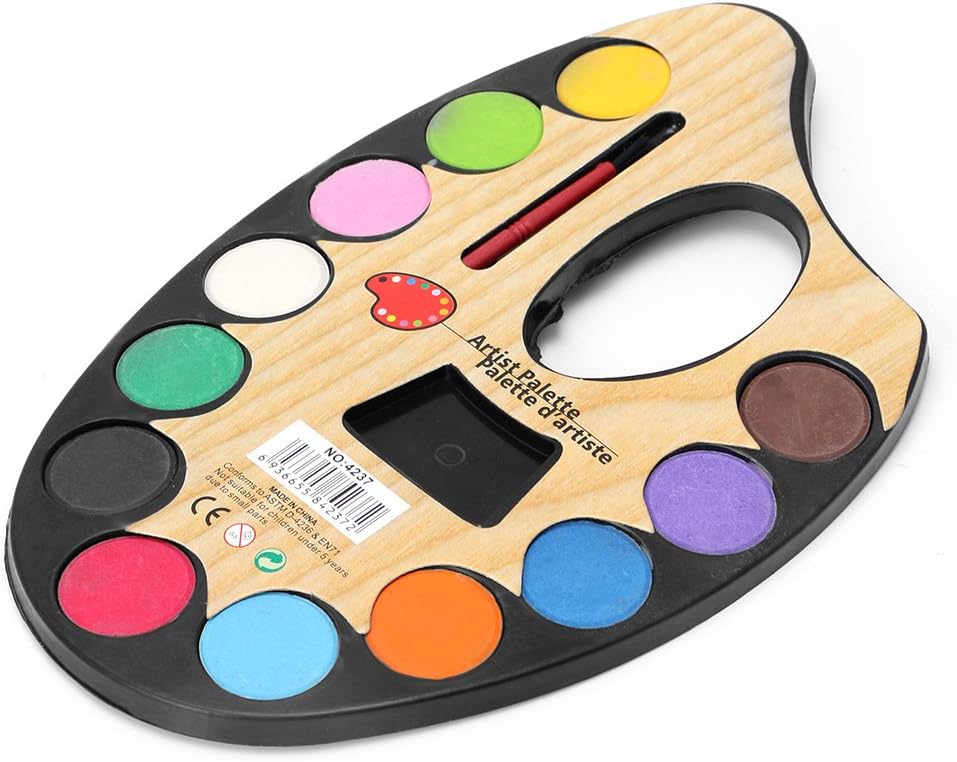 Fidtoy Plastic Artist Palette Kit 12 Colors Small Watercolor Paint Set with Brush for Kids Art Painting and Creative Drawing