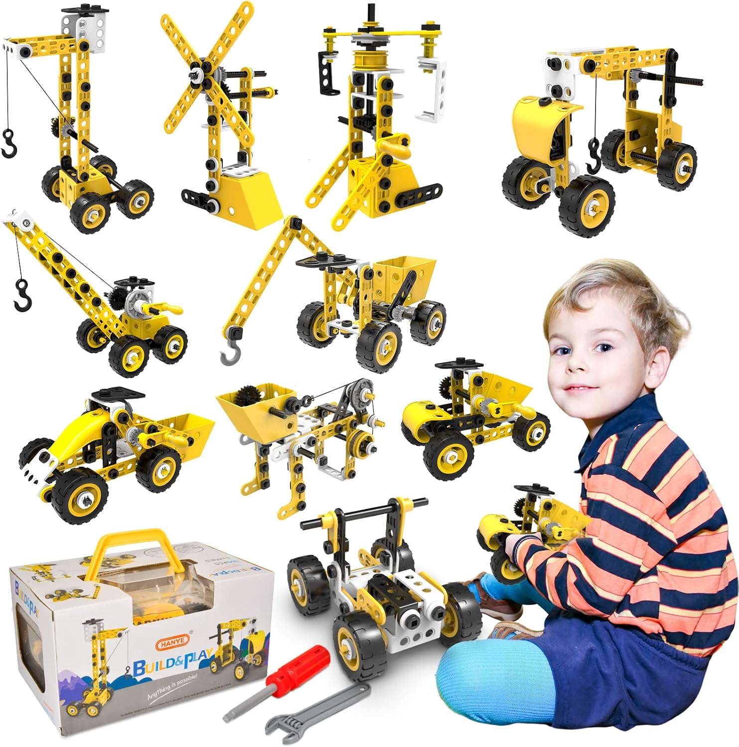 Fidtoy 10-in-1 Construction Vehicle Building Set for Kids STEM Engineering Toy 108 PCS