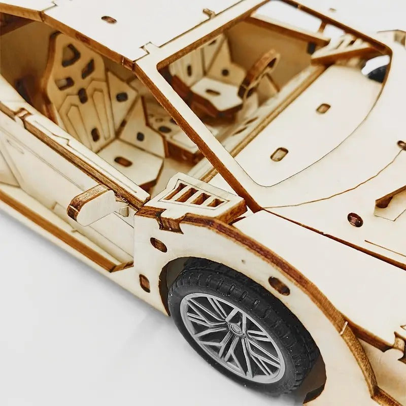 Fidtoy 3D Wooden Mechanical Supercar Pull Back Puzzle 114 Pieces, Wooden Car Model Building Kit for Teens and Puzzle Lovers Ages 14+