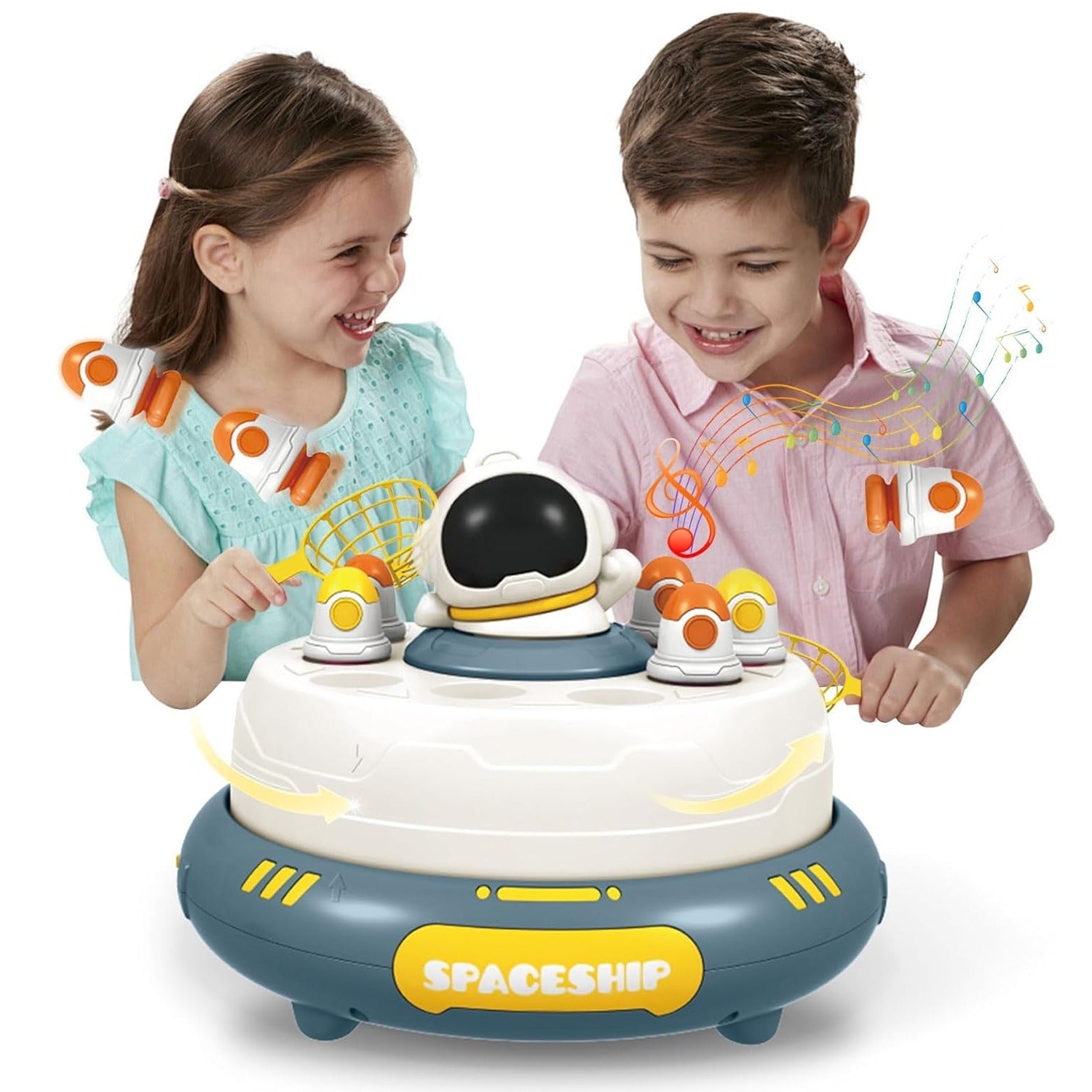 Fidtoy Lanceur de roquettes 2 en 1 avec pêche magnétique et plateau tournant, jeu de capture de roquettes sur le thème de l'espace en plastique avec pêche magnétique, jouet de coordination œil-main pour les 3 ans et plus