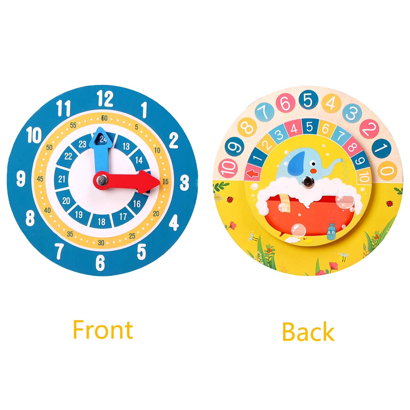 Reloj de madera de doble cara Montessori para aprender la hora y las matemáticas - 014