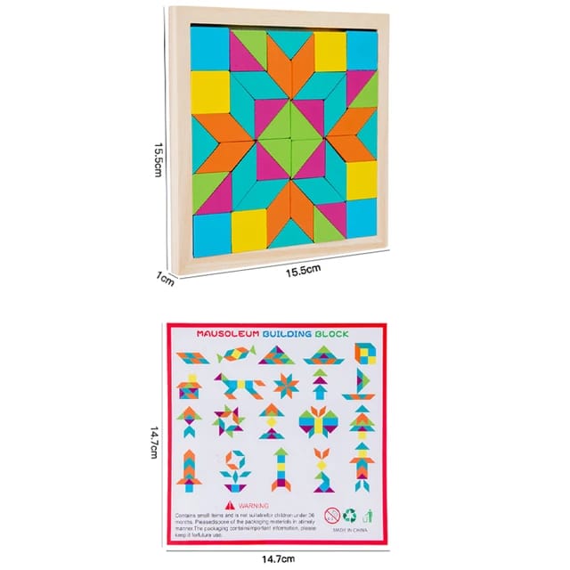 Motif de formes géométriques en bois, puzzle Tangram - 533