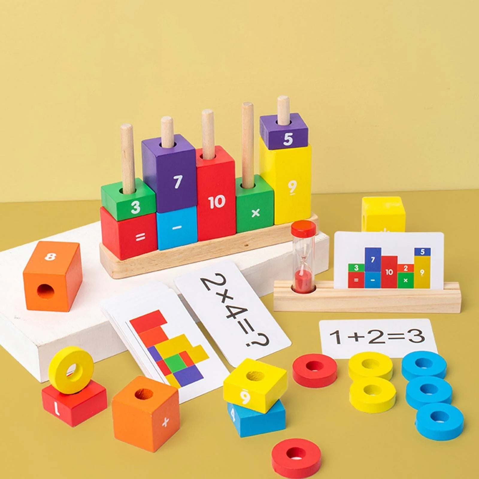 Fidtoy Wooden Math Learning Number Stacking Blocks Montessori Counting and Arithmetic Toy for Kids Ages 3+