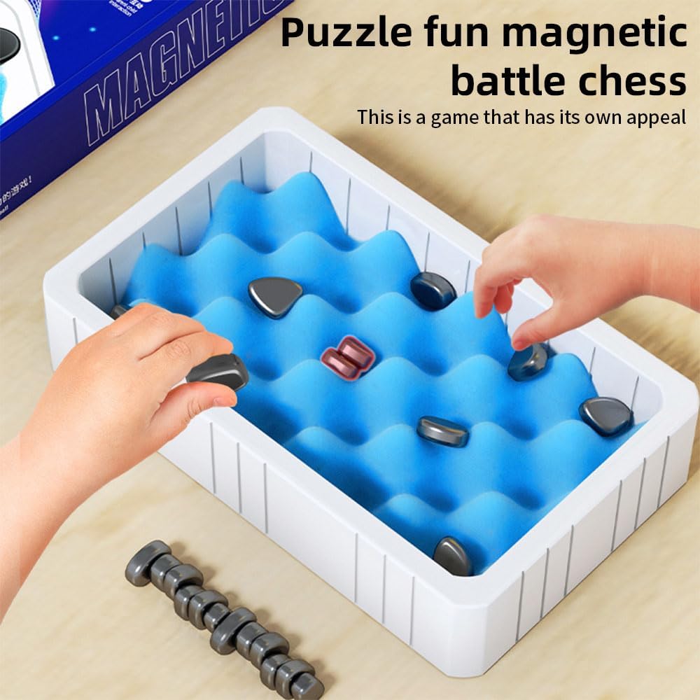 Fidtoy Magnetic Effect Chess Stone Family Board Game, Magnetic Stone Strategy Game with Sponge Board, Game Rope and Storage Bag, Family Logic Board Game Ages 3+