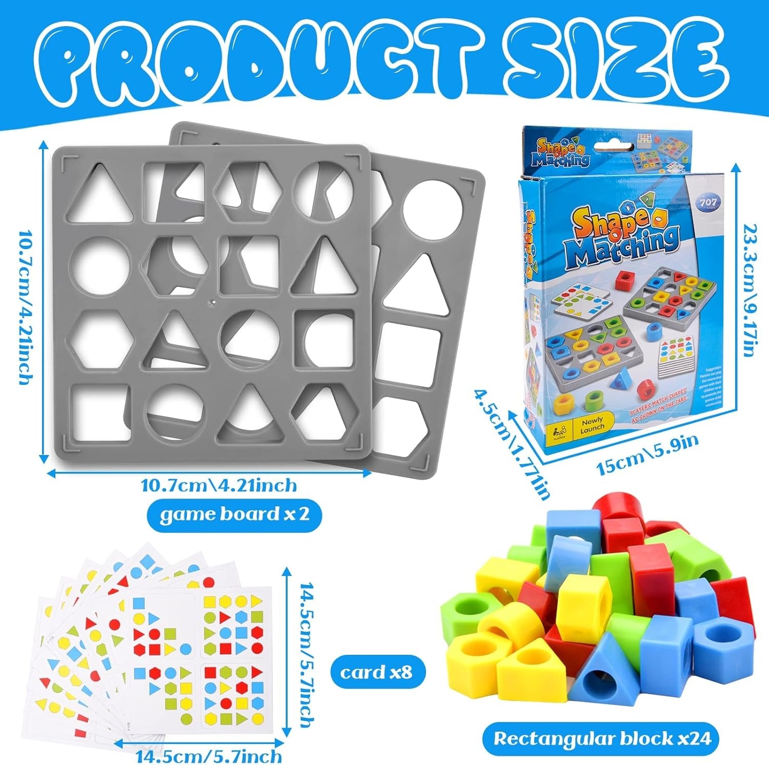 Fidtoy Shape Matching Challenge Pattern Game Multiplayer for Kids Ages 3-8, Plastic Geometry Matching Board with Colorful Shapes, Challenge Cards