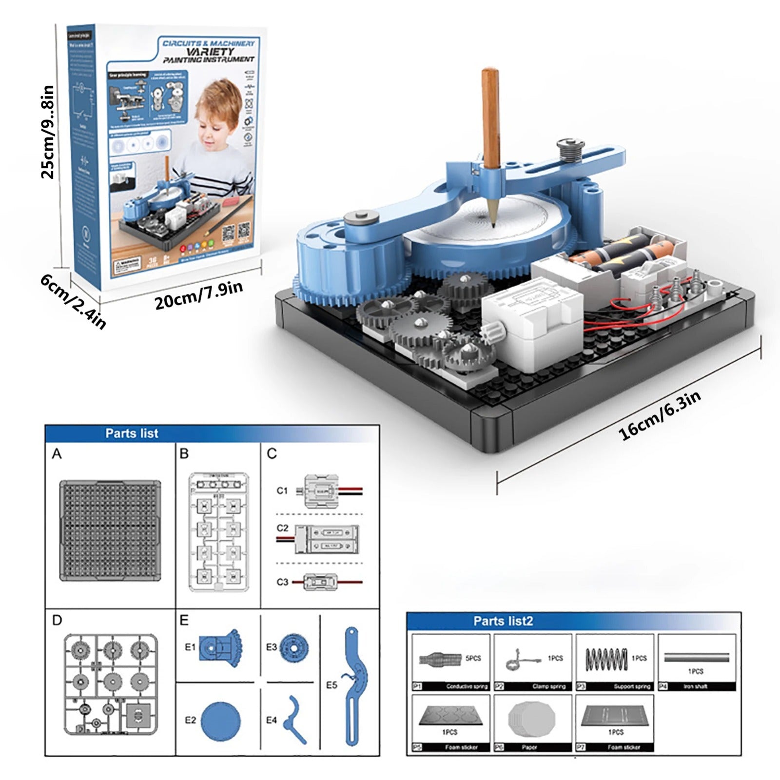Fidtoy STEAM Electronics Exploration Circuit Machinery-Painting Kit for Kids Ages 8+, Plastic DIY Circuit Drawing Toy with Gears, Components and 48 Pattern Projects