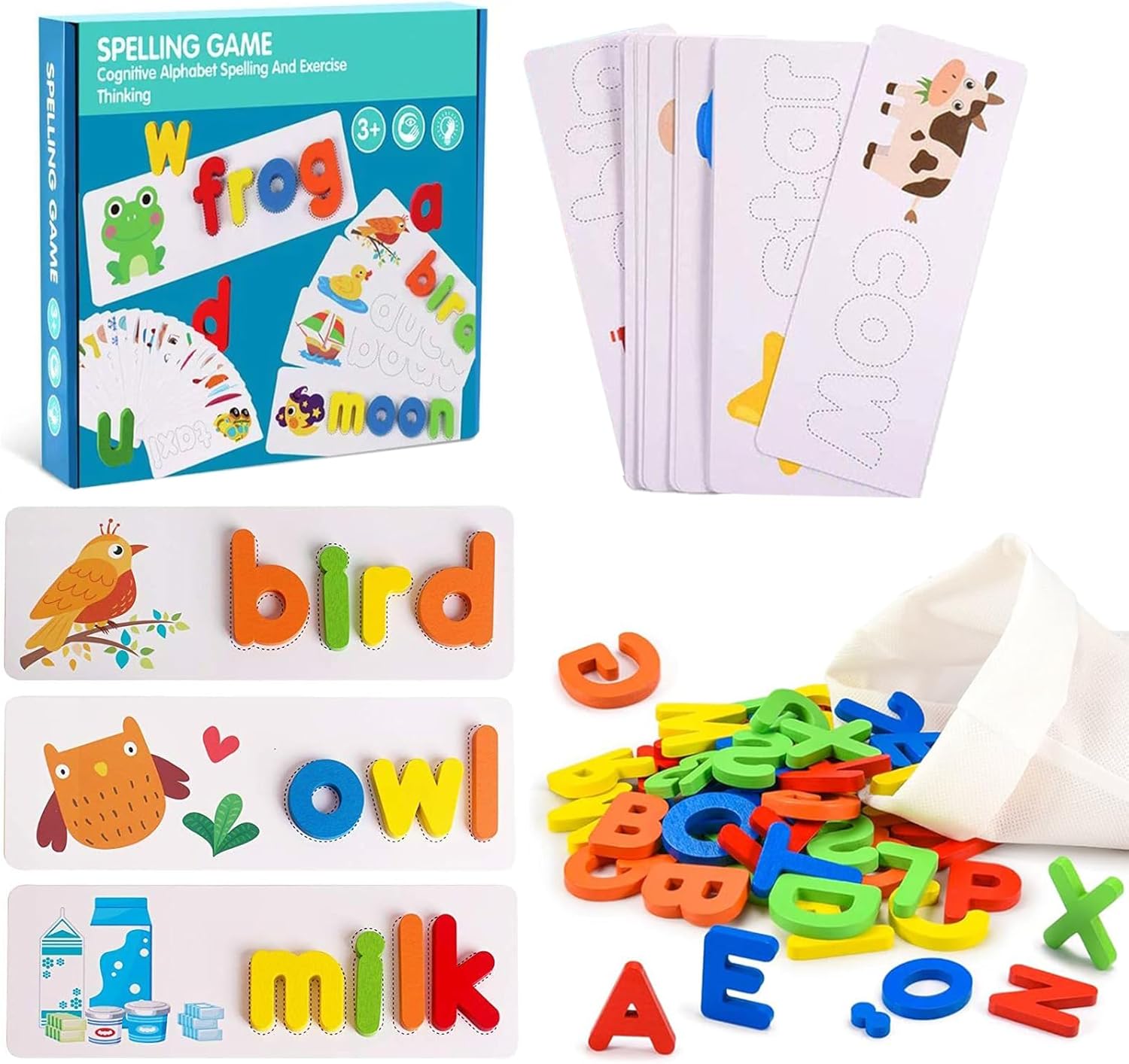 Juego de ortografía con abecedario de madera Fidtoy para el aprendizaje de los niños
