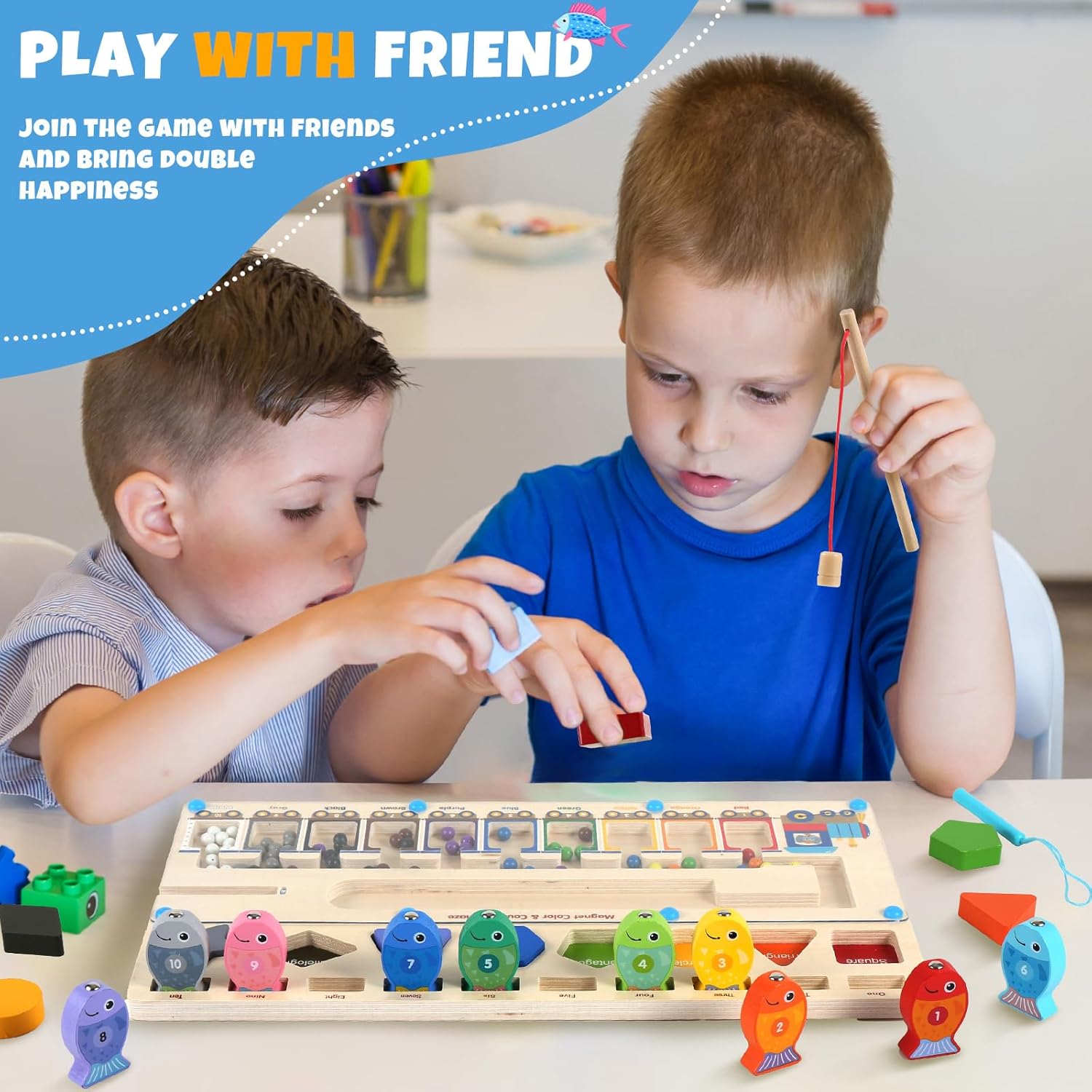 Fidtoy 3 en 1, juguete de laberinto magnético Montessori para niños pequeños, clasificación de colores, combinación de formas, juego de pesca, tablero de aprendizaje, motricidad fina, juguete educativo de viaje