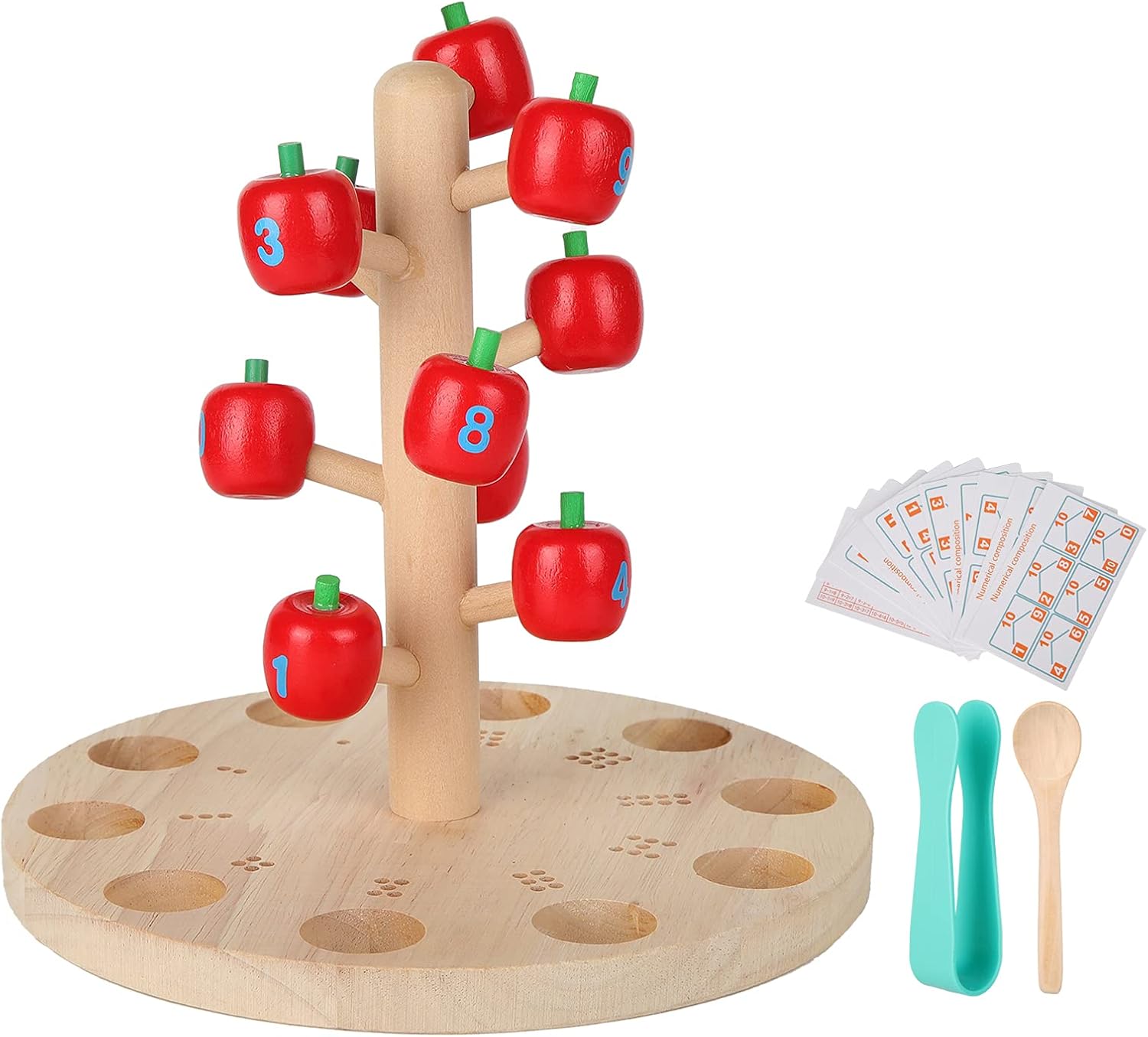 Jeu Fidtoy Montessori en bois de cueillette de pommes – Jouet éducatif de comptage et de mathématiques pour les enfants de 4 à 6 ans