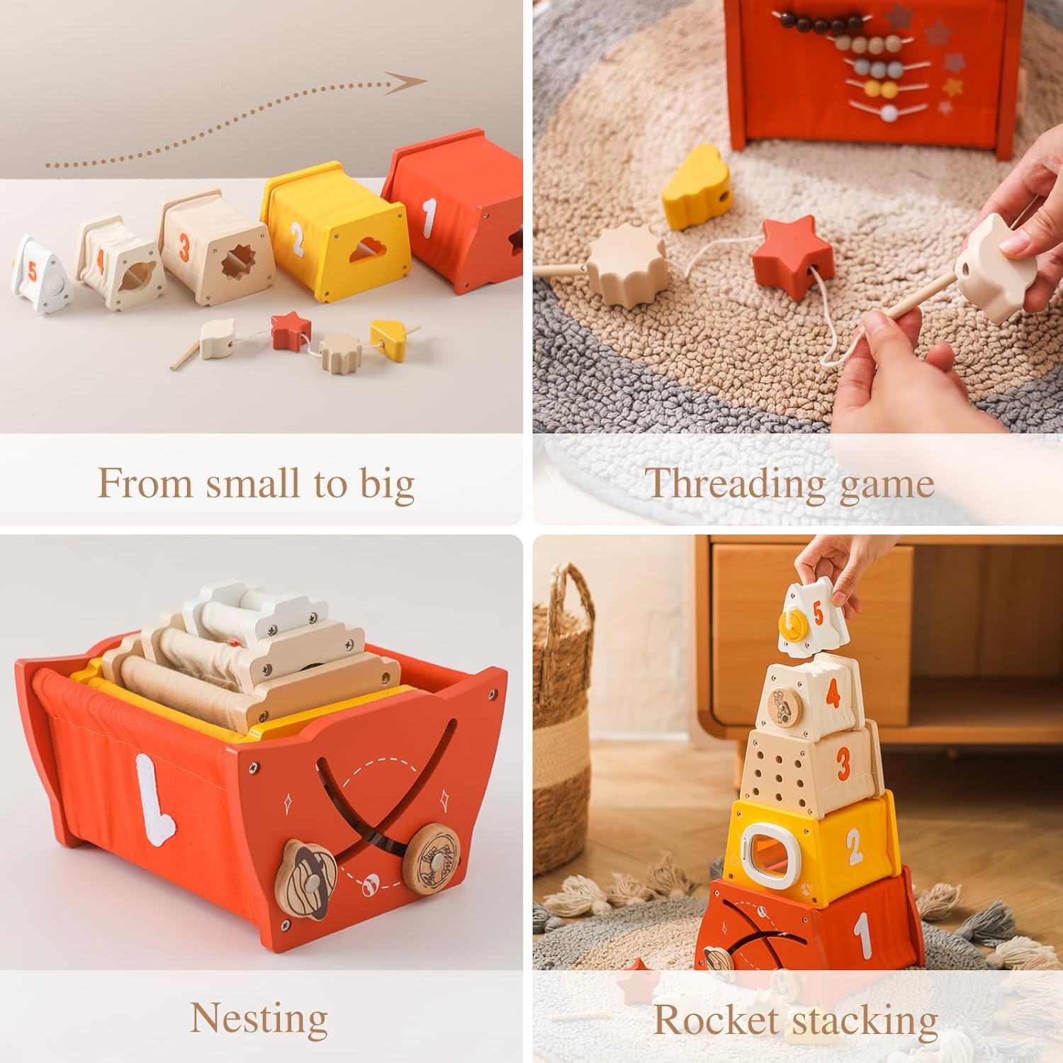 Juguete de apilamiento y encaje de madera Fidtoy, bloques de apilamiento Montessori para niños pequeños, juguete educativo de equilibrio y clasificación de colores, habilidades motoras finas, regalo educativo