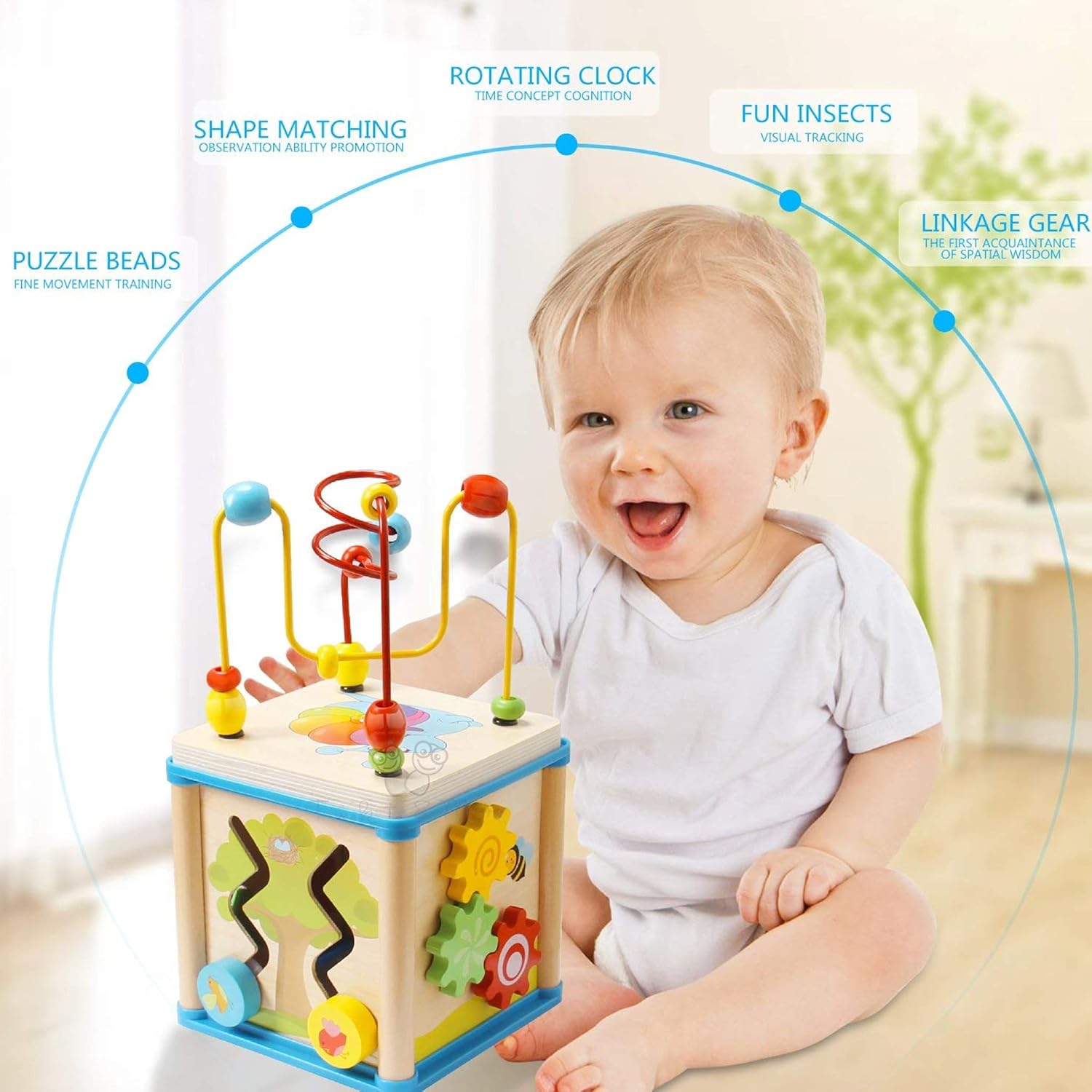 Fidtoy 5-in-1 Wooden Activity Cube for Babies & Toddlers