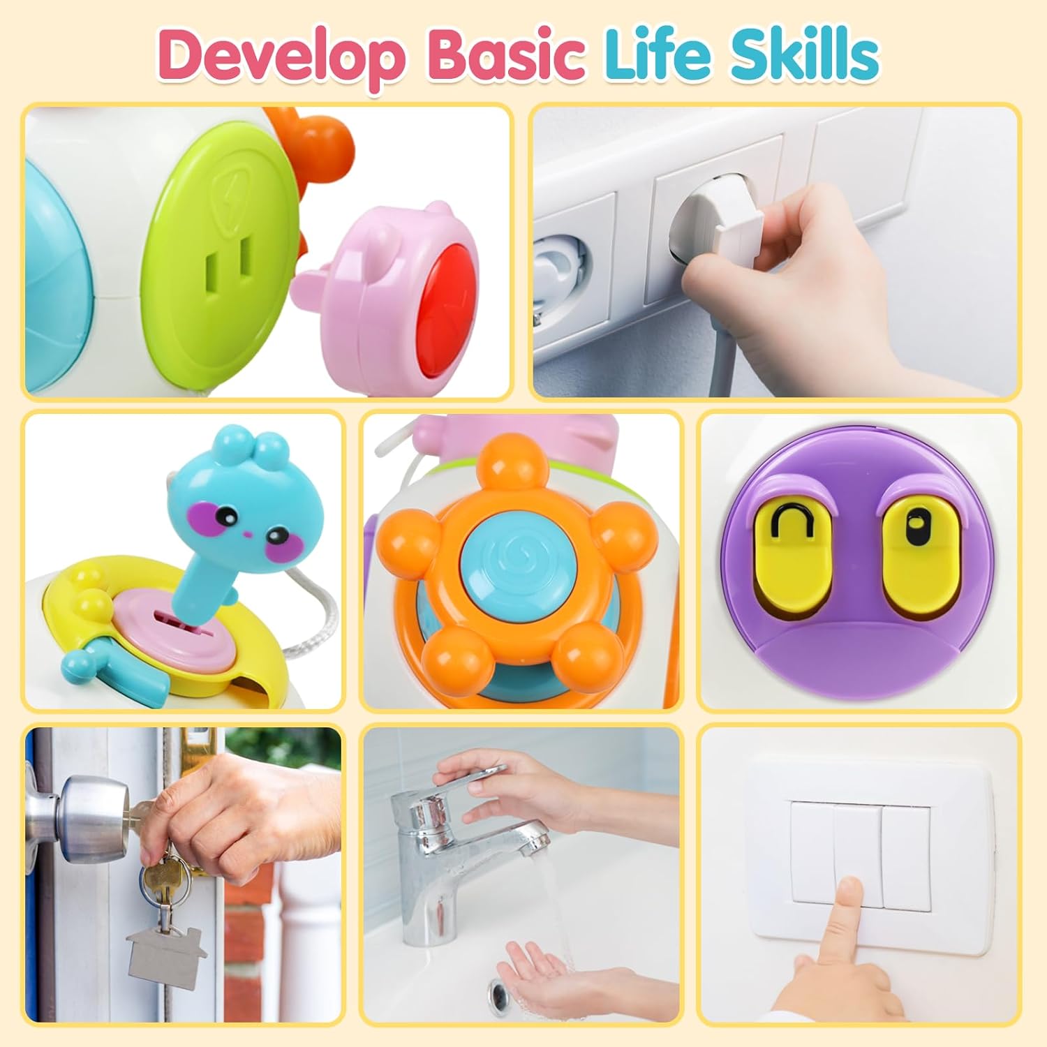 Fidtoy 6-in-1 Busy Catch Ball Activity Cube for Toddlers, Montessori Sensory Busy Cube with Switches, Plug, Rabbit Key, Fidget Spinner and Fine Motor Activities Age 18M+