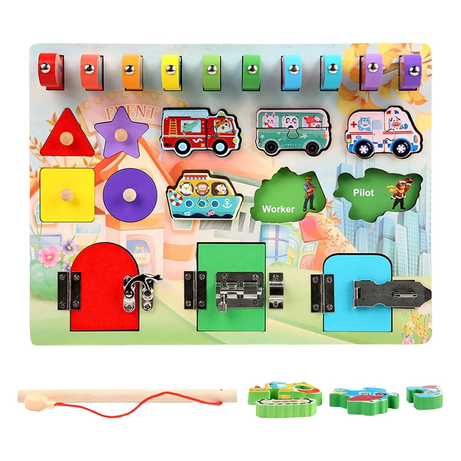 Fidtoy Tablero de Actividades de Madera Montessori para Niños Pequeños con Cerraduras, Interruptores, Formas, Números Juguete de Aprendizaje Habilidades Motoras Finas Juguete de Viaje Silencioso Regalo