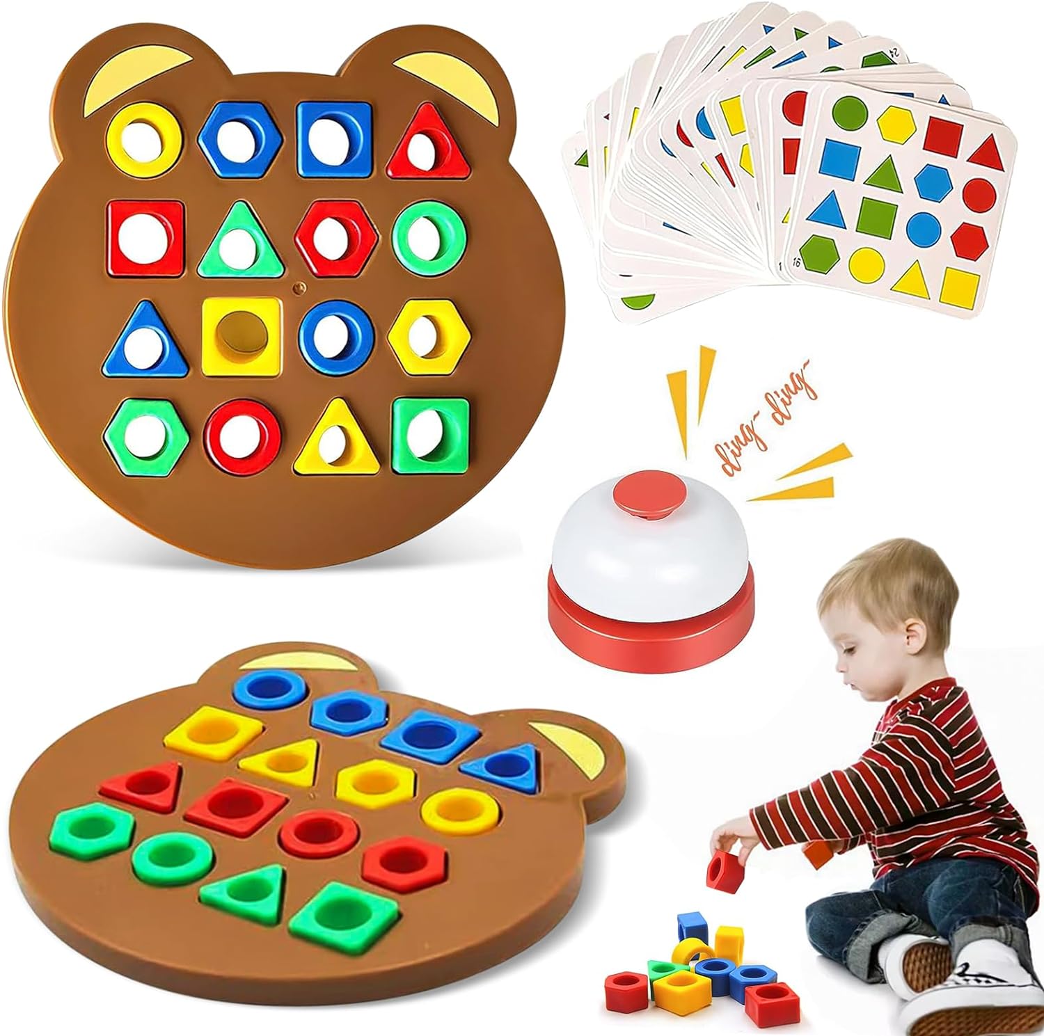 Fidtoy Jeu de société en bois pour enfants avec reconnaissance des couleurs et des formes
