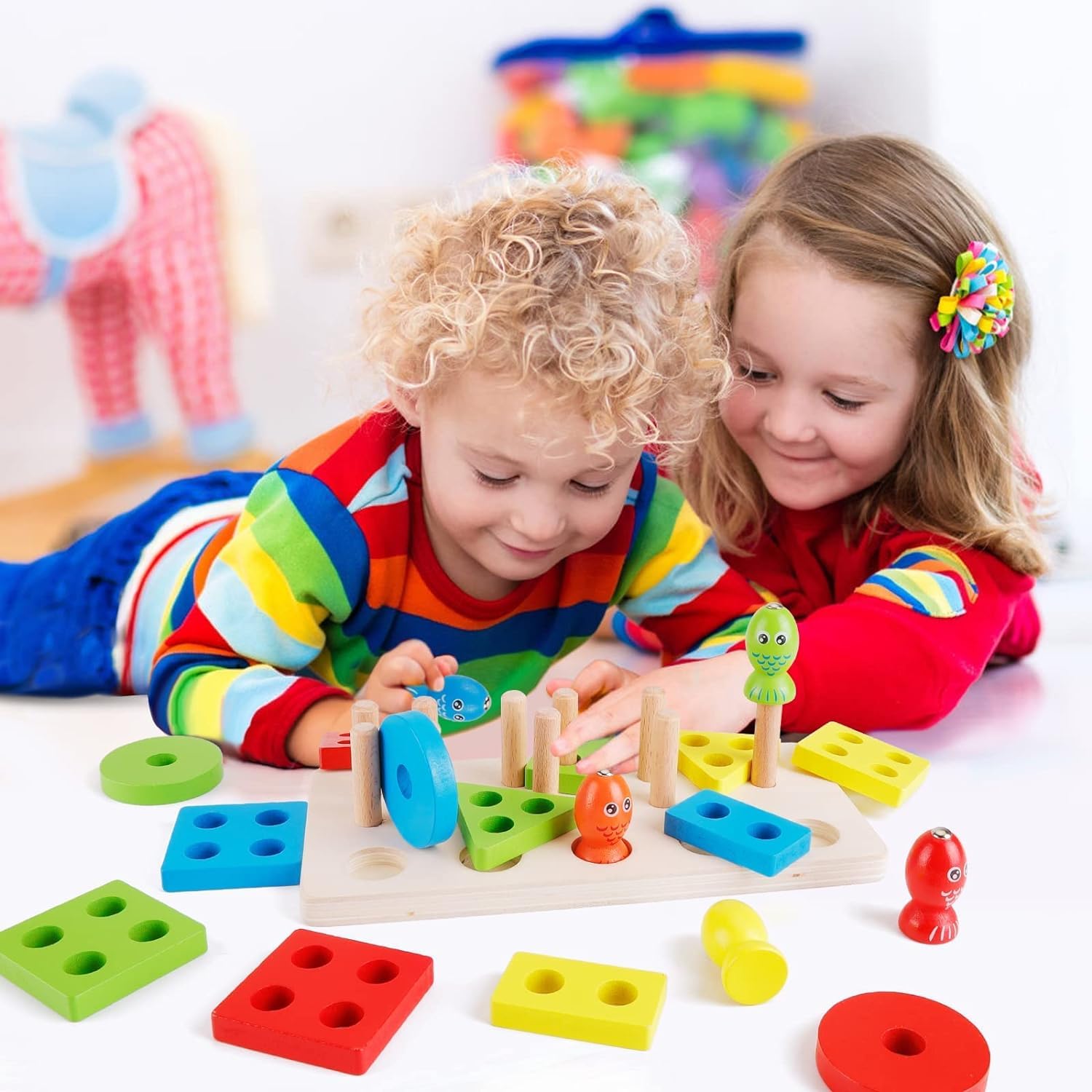 Fidtoy Wooden Magnetic Sorting Fishing Toy for Kids Age 2-6