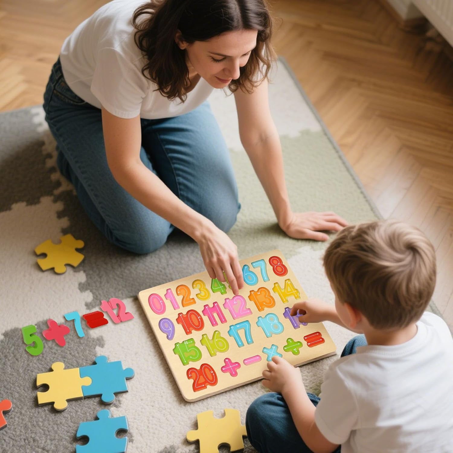 Fidtoy Tableau d'apprentissage des chiffres en bois 3D 0-20 Montessori, puzzle mathématique pour tout-petits, jeu éducatif de reconnaissance des formes et de comptage des chiffres