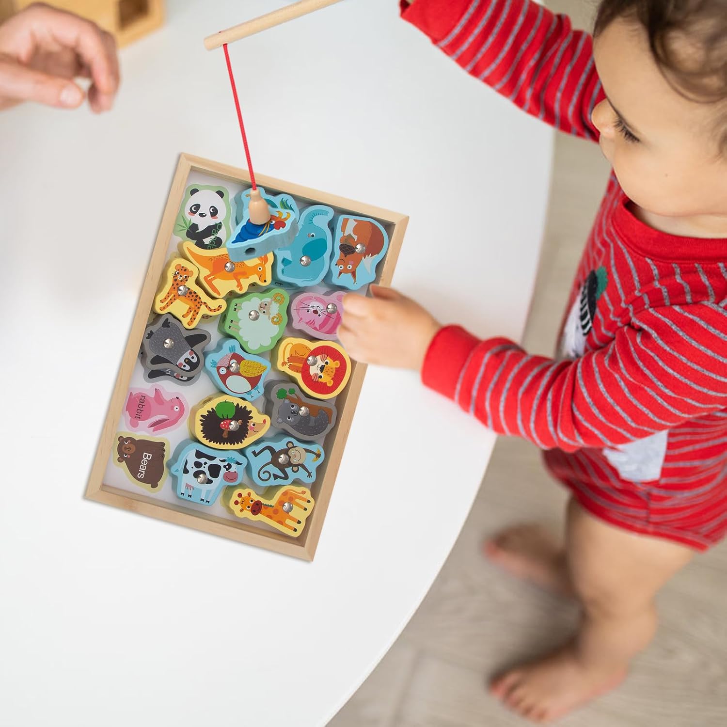Juguetes de pesca de madera, juego de pesca magnético 2 en 1 seguro e inofensivo - Juego de pesca Montessori sin bordes afilados Regalo de cumpleaños de Navidad para niños y niñas Hiyoyo