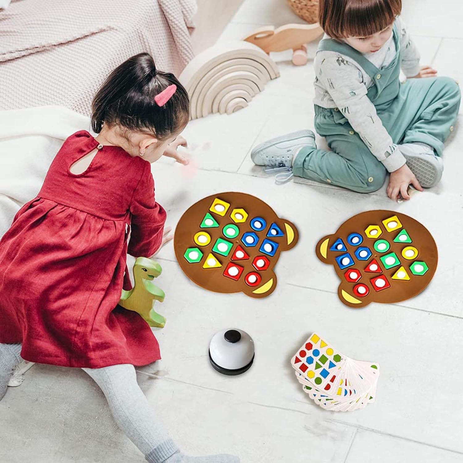 Fidtoy Jeu de société en bois pour enfants avec reconnaissance des couleurs et des formes