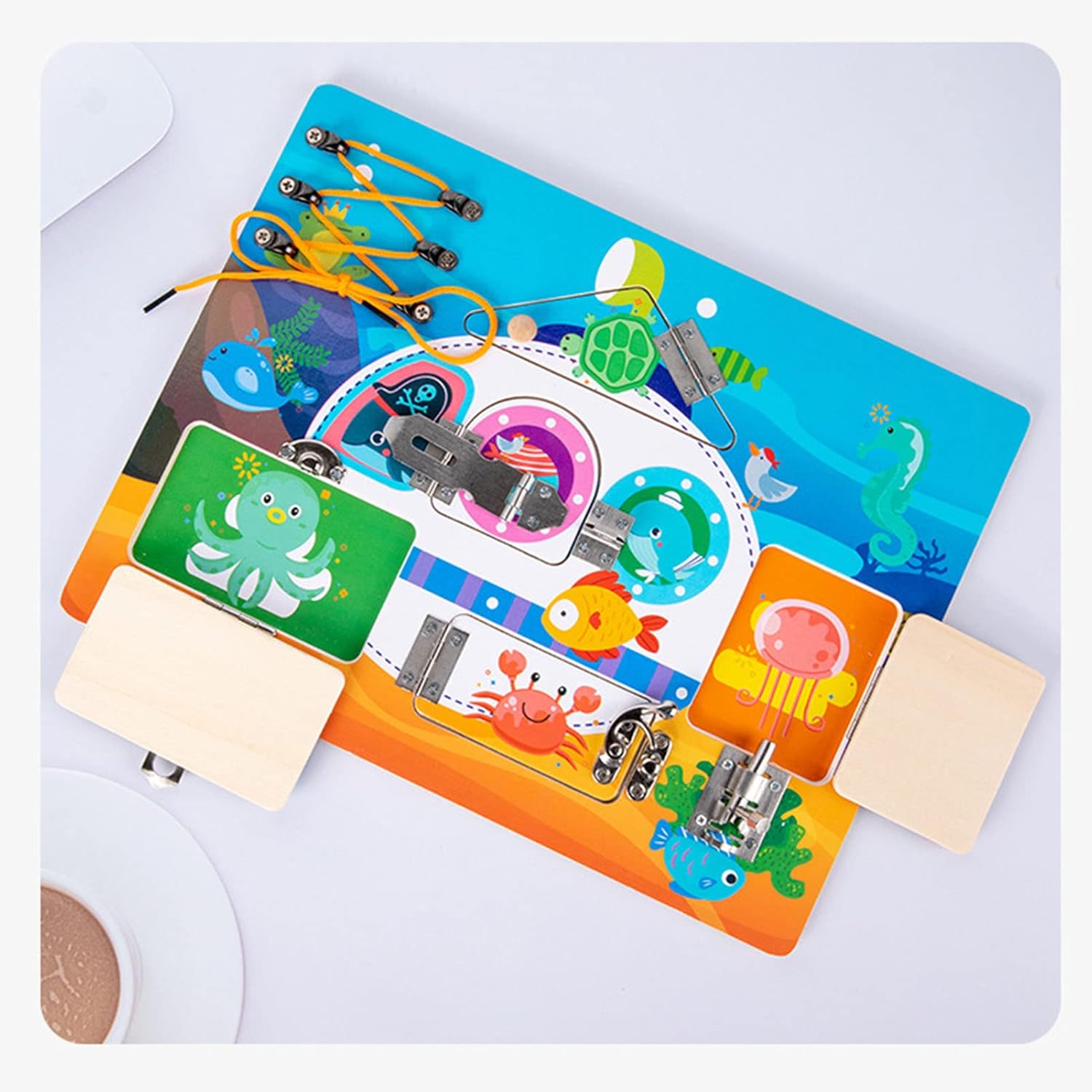 Pizarra sensorial, estimula el ejercicio cerebral, tablero de actividades sensoriales, coordinación ocular, tema del océano, explora la cognición para niños pequeños de preescolar